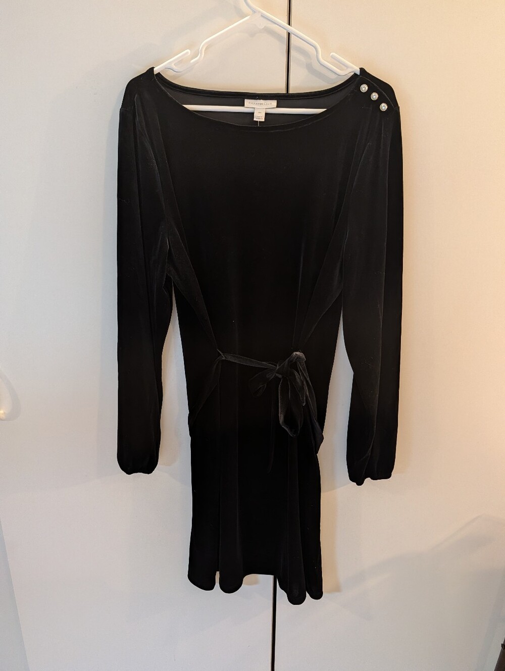 Charter Club Woman's XXL Classic Black Velvet Tie-Waist Dress NWT